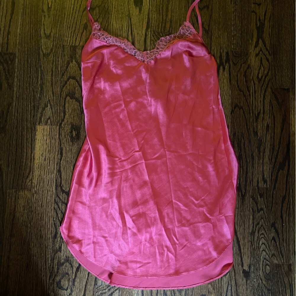 Victoria's Secret Pink Satin Lace Trim Chemise Slip